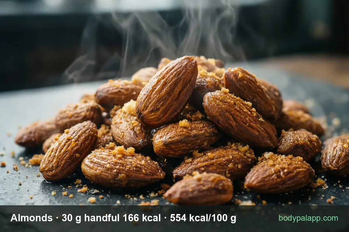A 30 g handful of almonds – 166 calories per portion