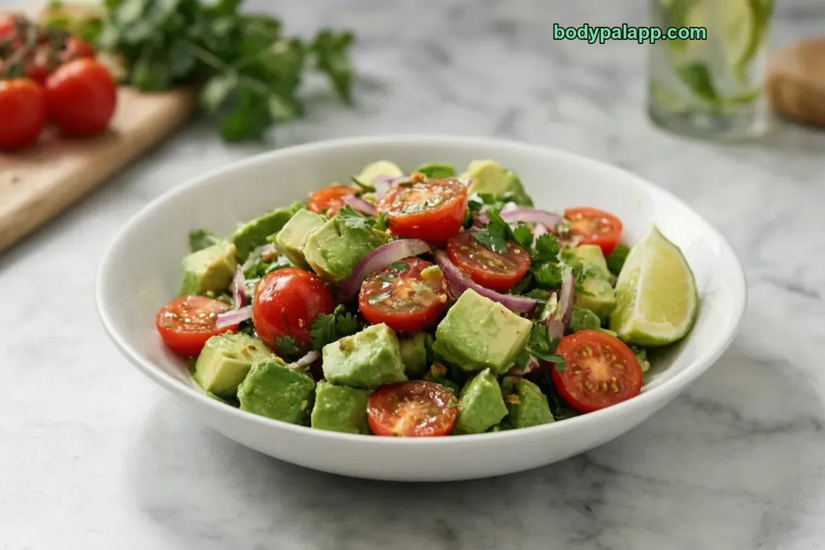 Avocado salad, salad with avocado, no dressing