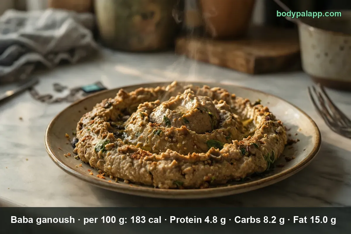 One plate of thick baba ganoush sprinkled with spices.