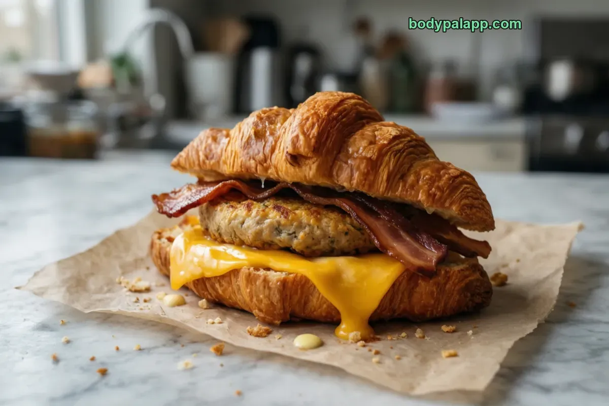 Bacon egg and cheese croissant, fast food