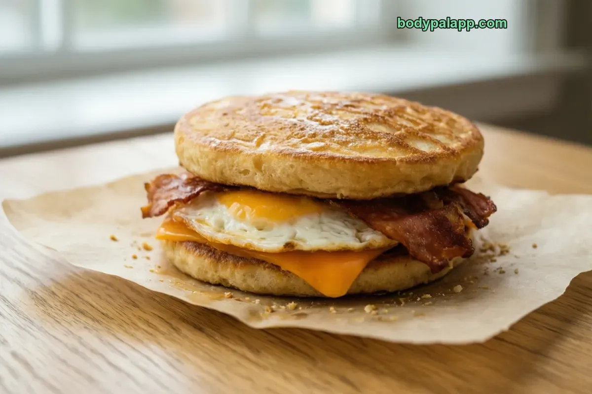 Bacon, egg and cheese mcgriddle, fast food