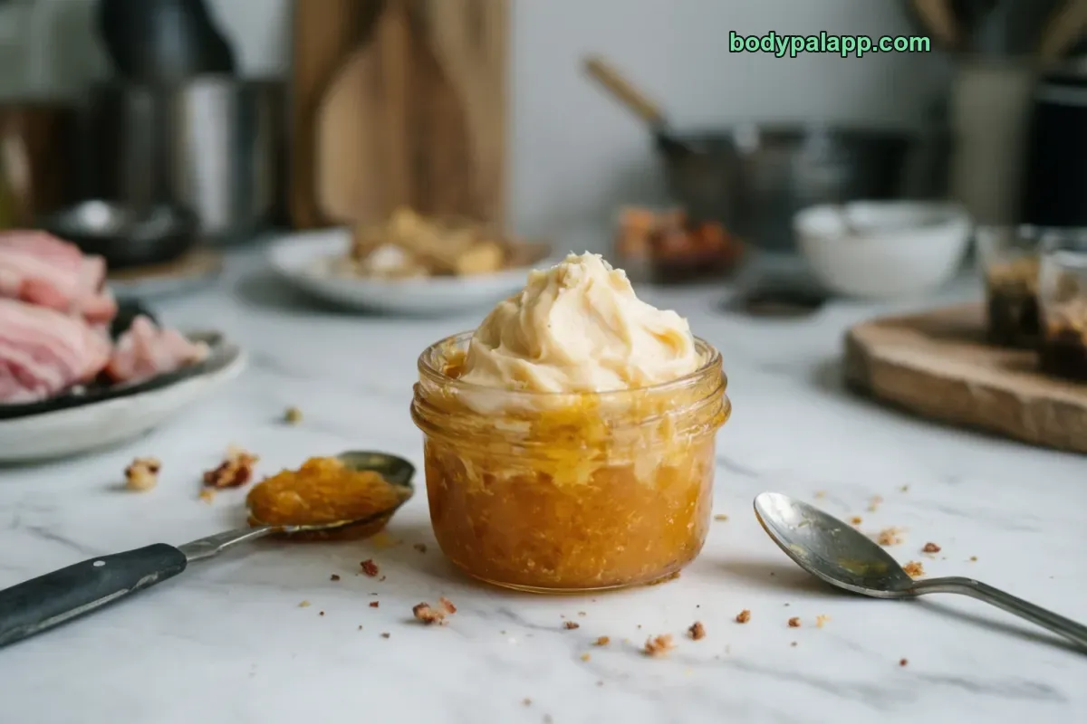 Bacon fat, rendered from cooked bacon