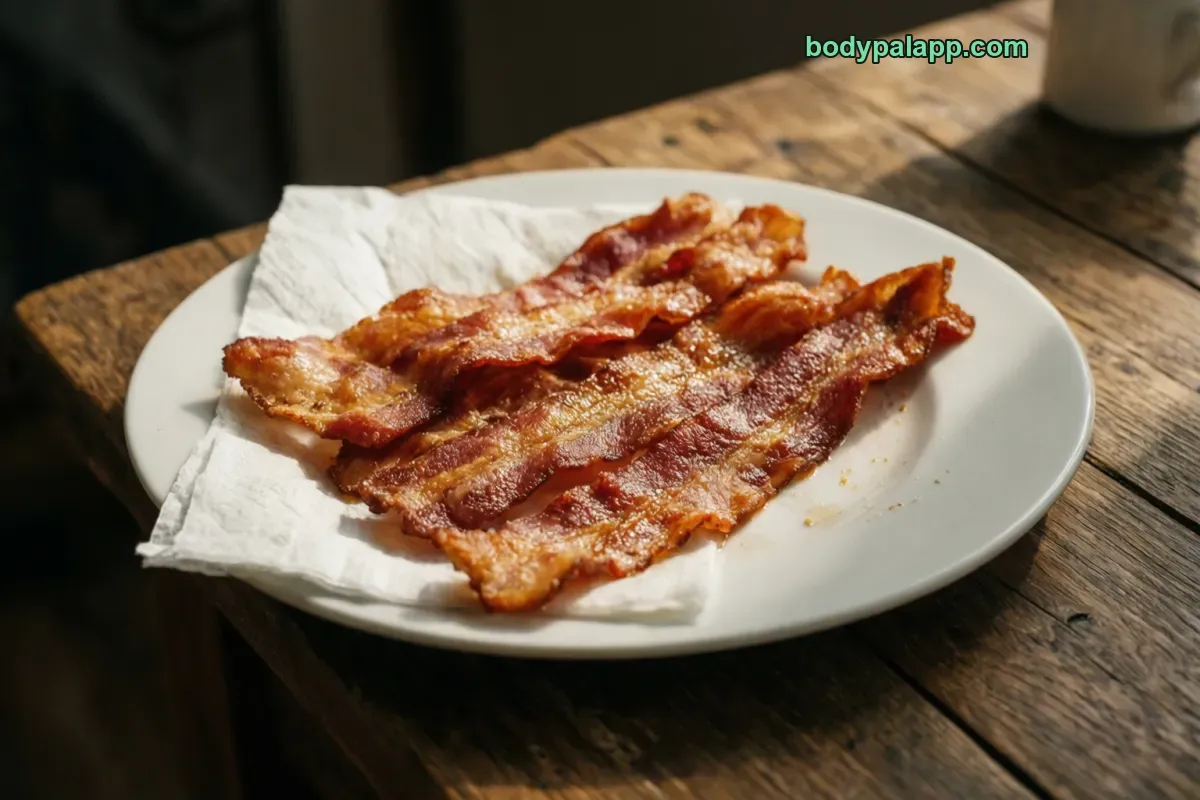 Fried bacon, pan-fried, pre-sliced