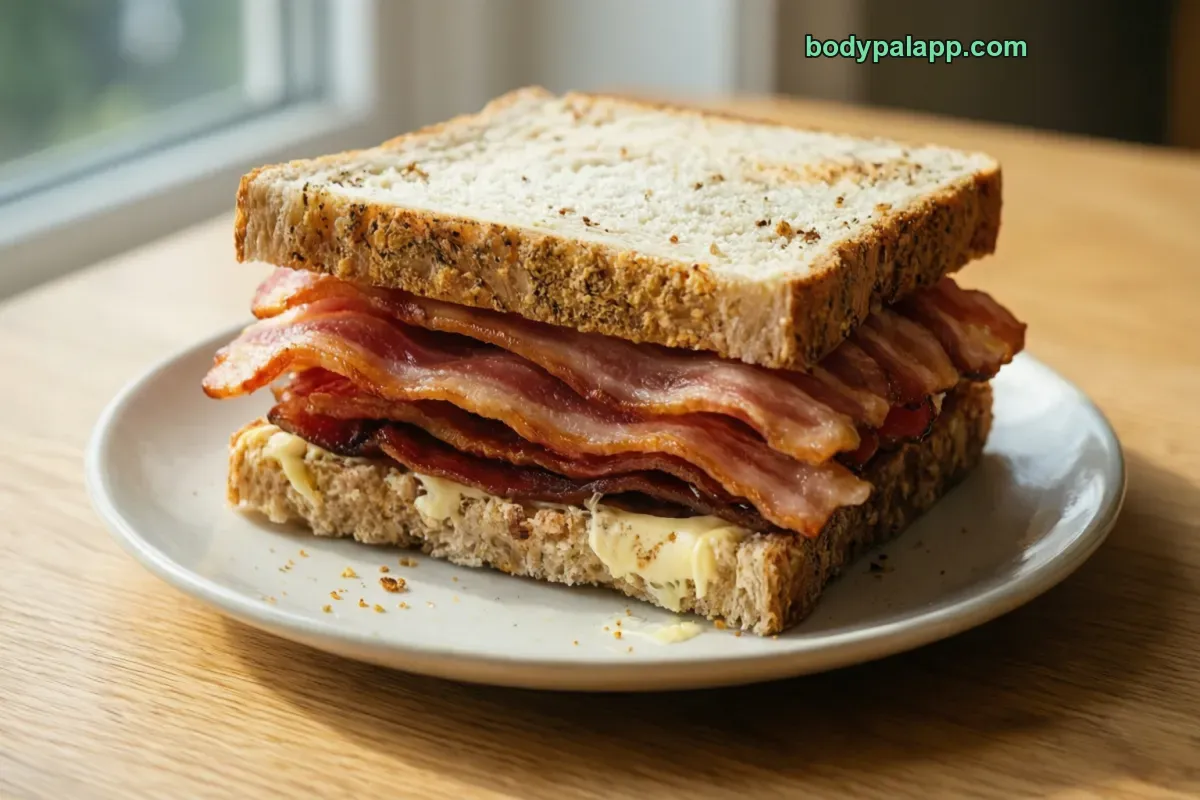 Bacon sandwich, bacon on a biscuit