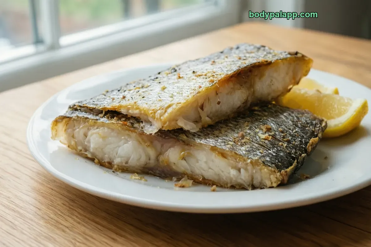 Bass, freshwater, cooked, dry heat