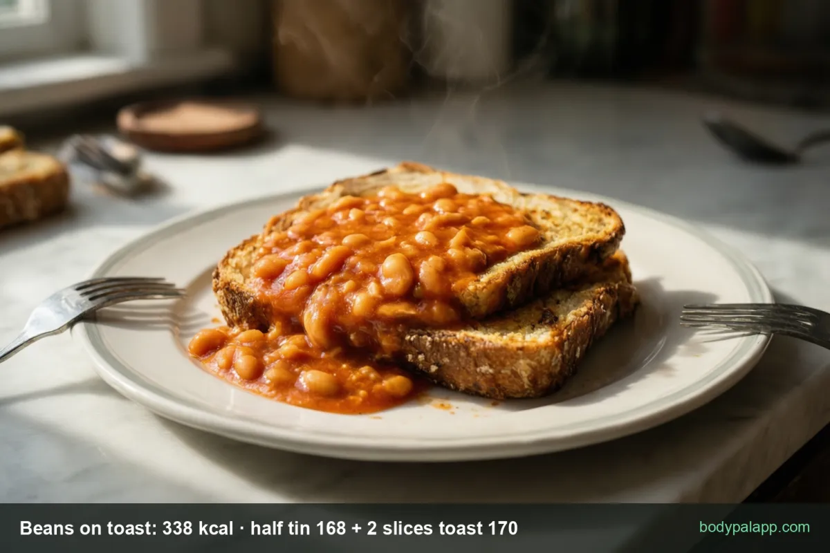 Beans on toast - 338 kcal a plate