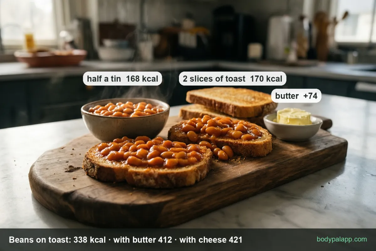Beans on toast variants calories comparison