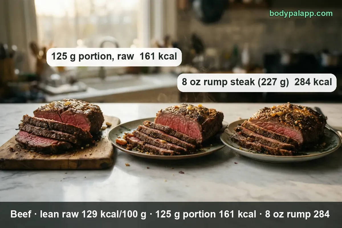 Beef variants calories comparison - lean mince, 20% mince and steak