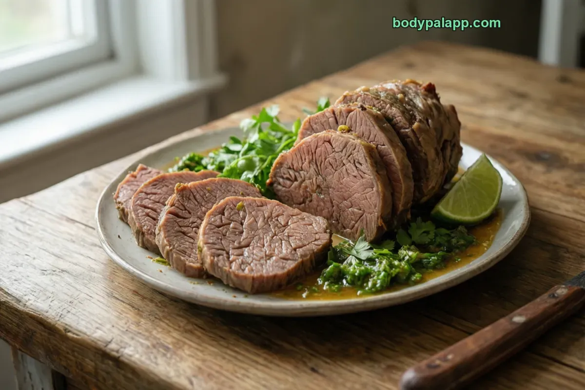 Beef tongue, cooked, simmered