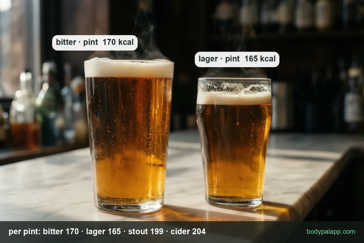 Pint of beer variants calories comparison