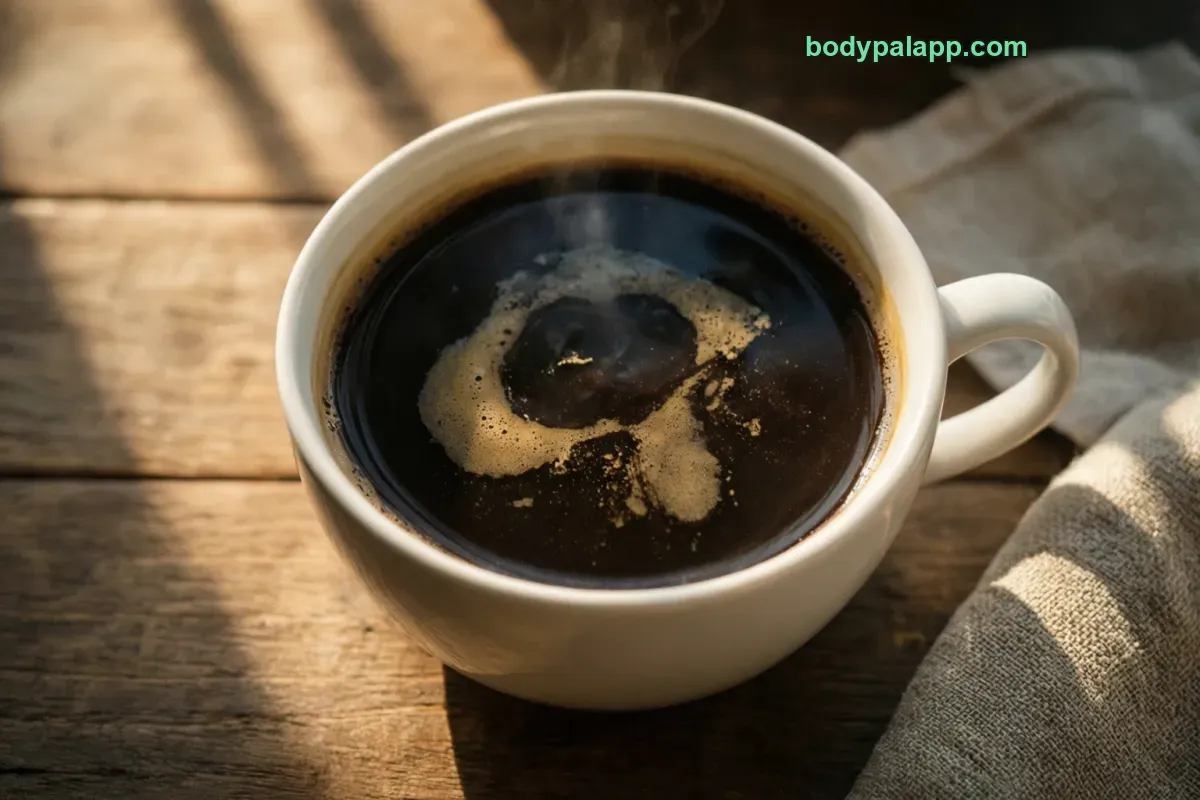 Black coffee, brewed, unsweetened