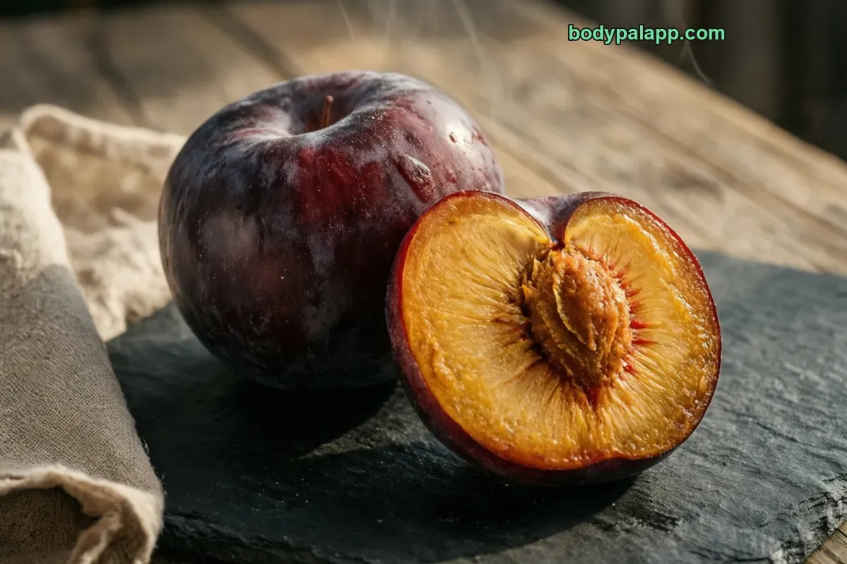 Black plum, raw, black-skinned variety