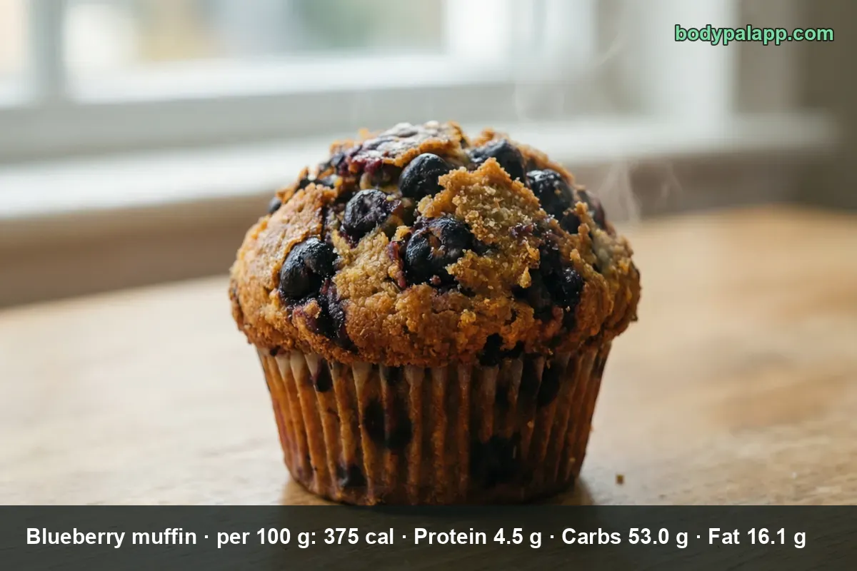 Whole blueberry muffin in a paper liner with a crisp domed top and lots of blueberries