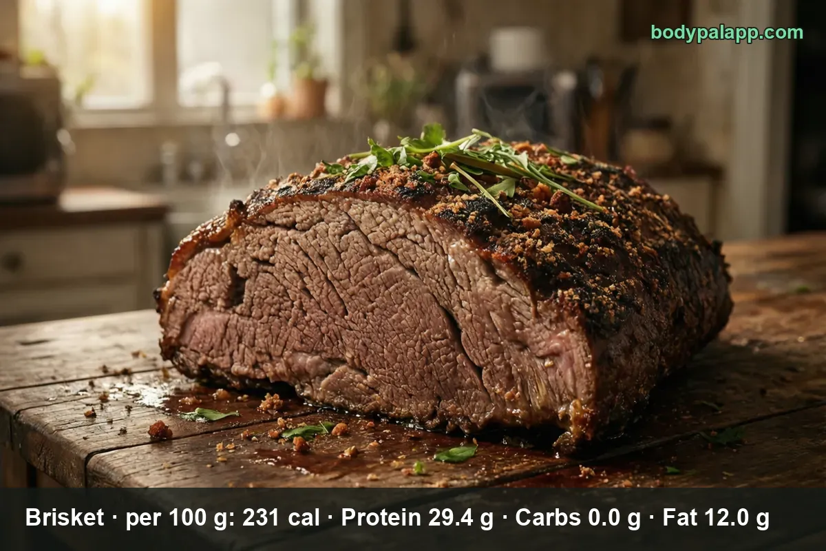 Raw beef brisket in the front with a bone-in roasted brisket behind it