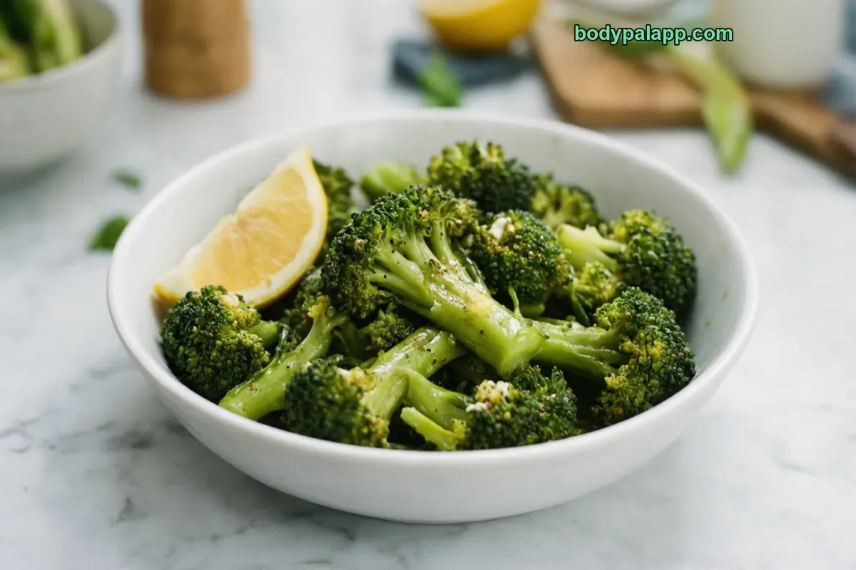 Cooked broccoli, boiled, drained, no salt