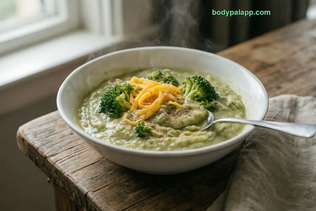 Broccoli soup, broccoli cheese, ready to eat