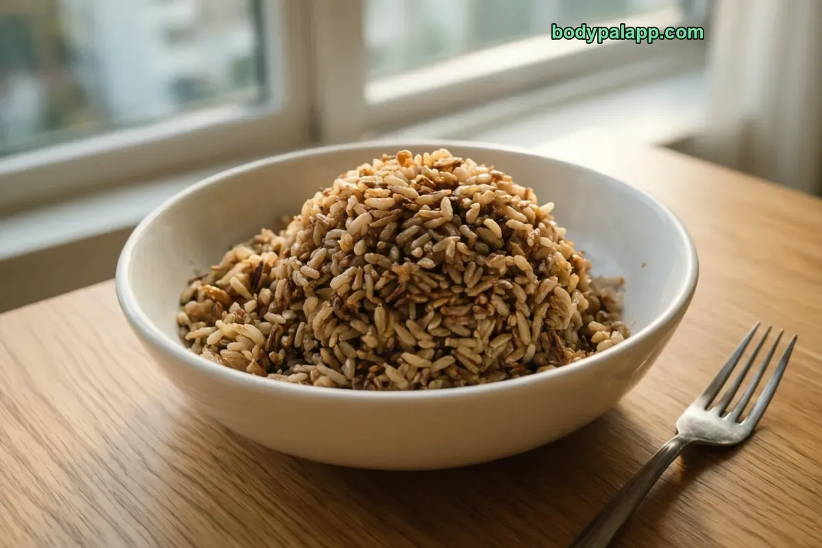 Cooked brown rice, long-grain, cooked