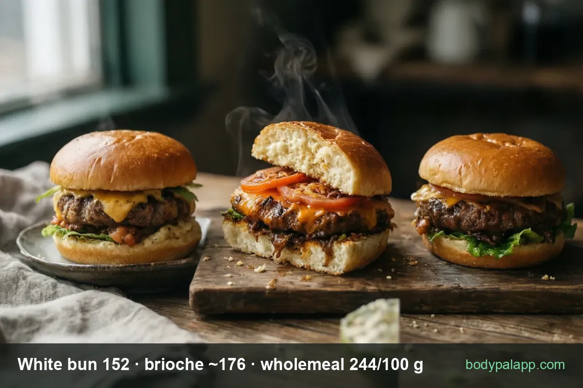 Burger bun variants calories comparison