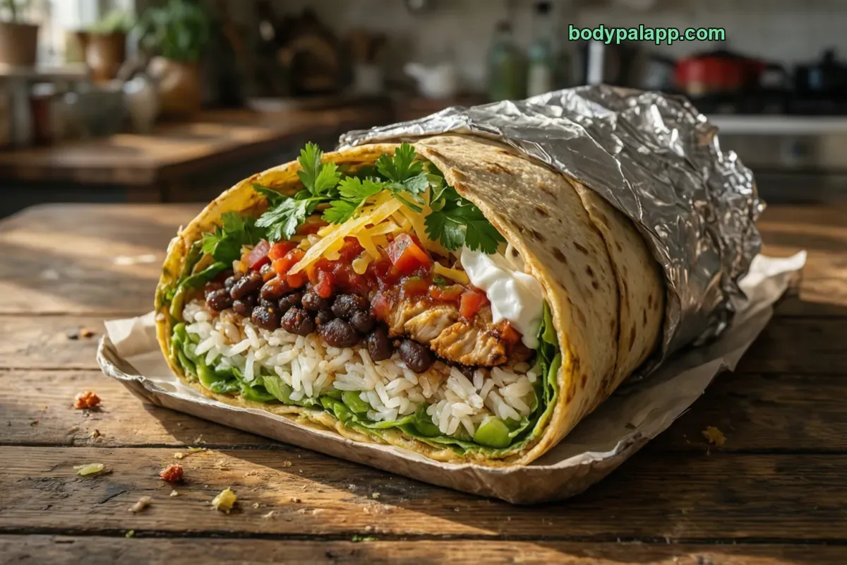 Chipotle burrito, fast food, beans and beef