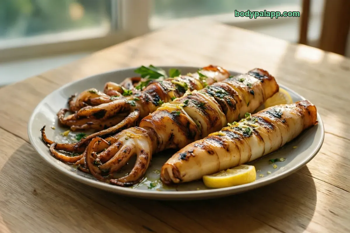 Grilled calamari, grilled, no breading