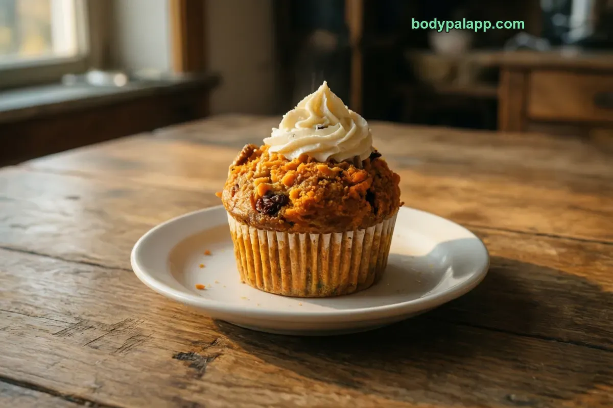 Carrot cake muffin, baked, bakery style