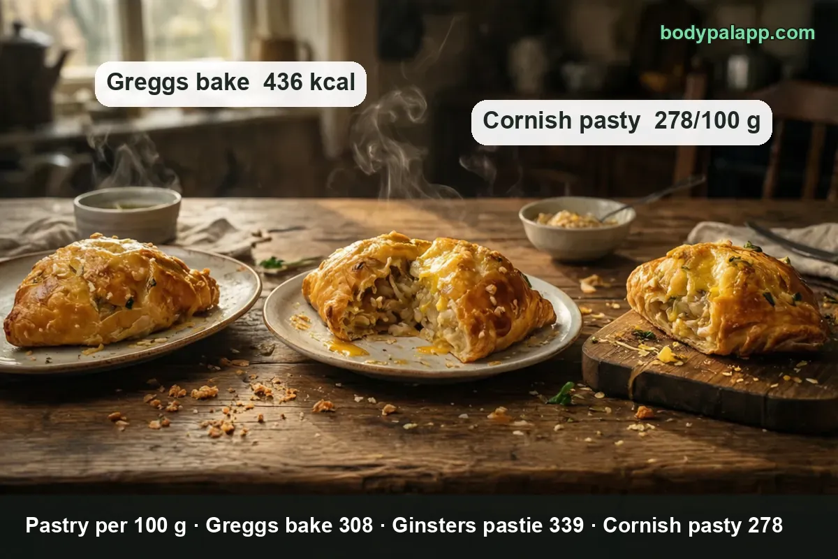 Greggs cheese and onion bake compared with steak bake, chicken bake and sausage roll