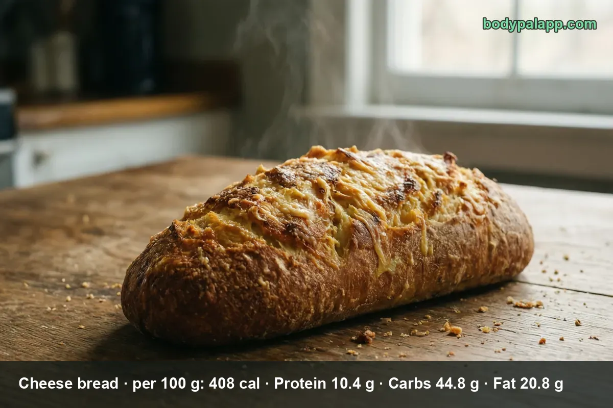 Whole long cheese bread loaf with a crisp golden cheese crust, steam rising from it