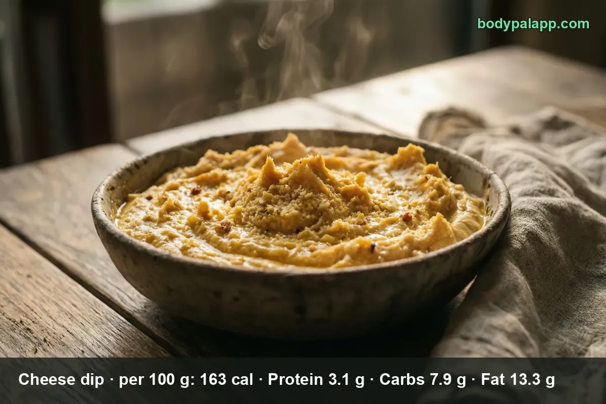 Bowl of thick warm yellow cheese dip with steam rising above it