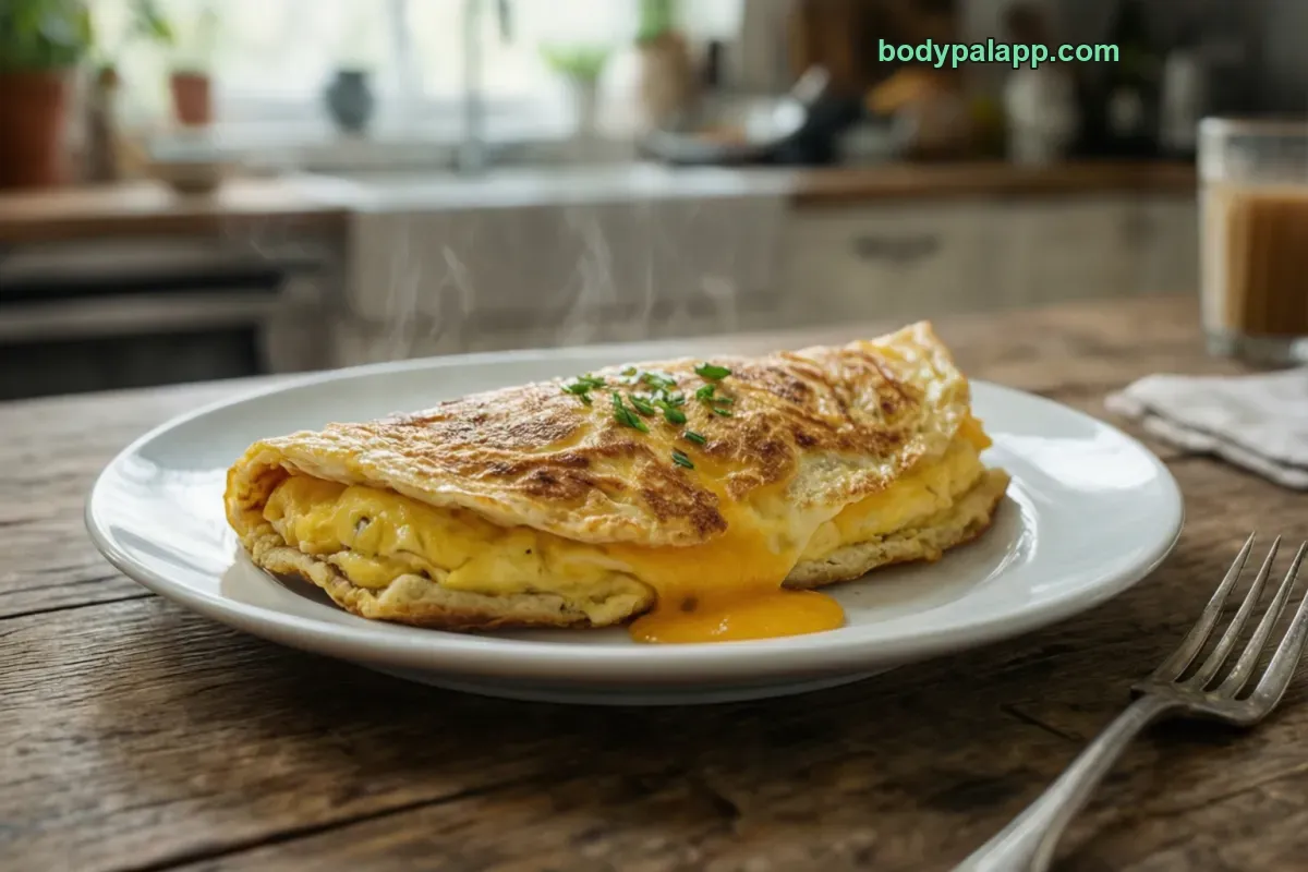 Cheese omelette, made with butter