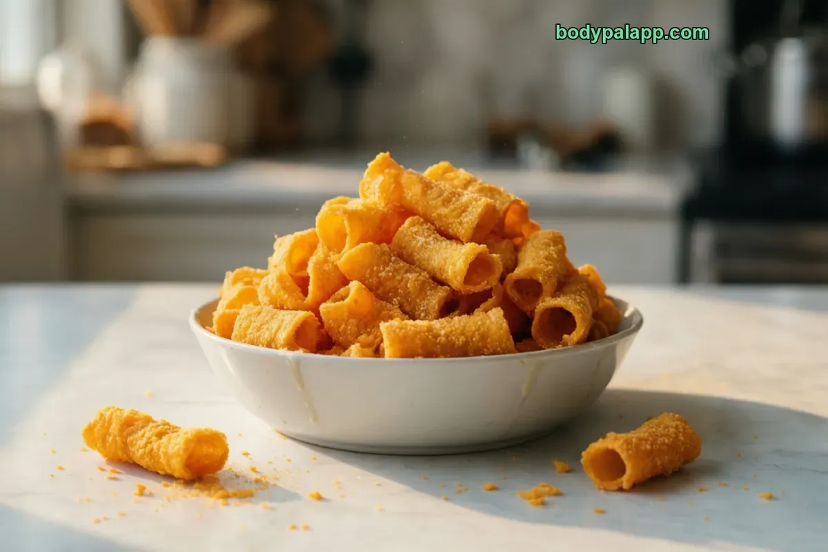 Cheese puff, corn-based, cheese flavored