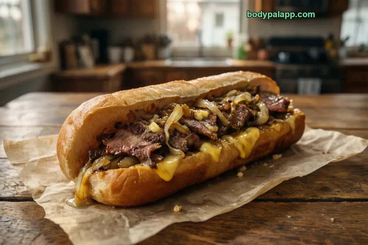 Cheese steak, packaged, per label
