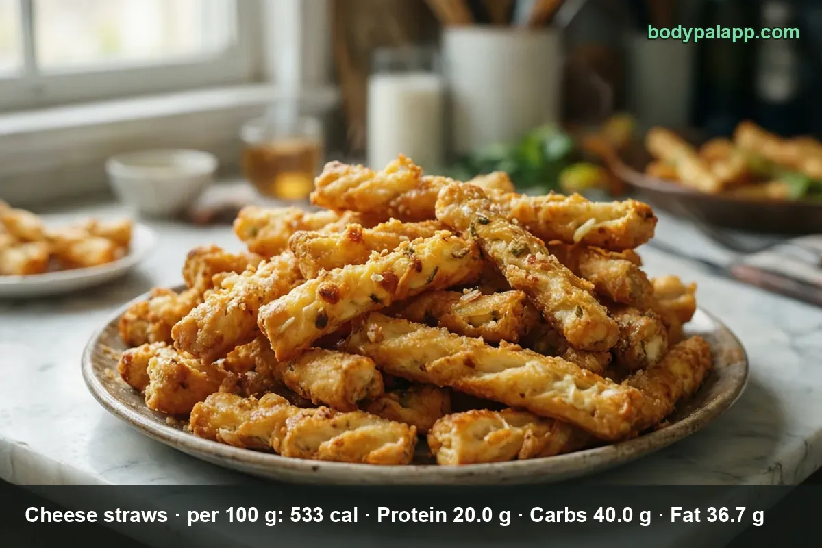 Pile of more than twenty baked twisted cheddar cheese straws on a plate