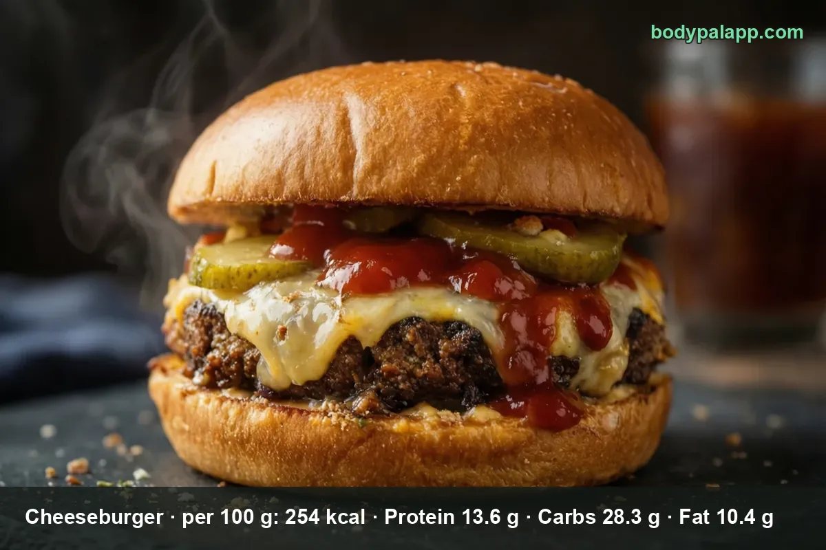 Cheeseburger on a plate - 254 calories per 100 g