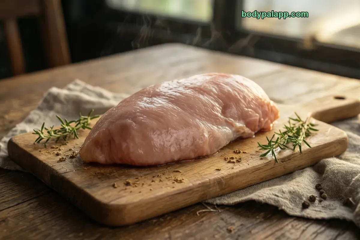 Chicken breast without skin, grilled, skin not eaten