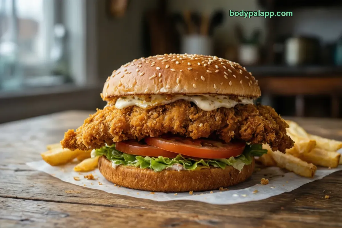 Hamburguesa de pollo, con pan blanco