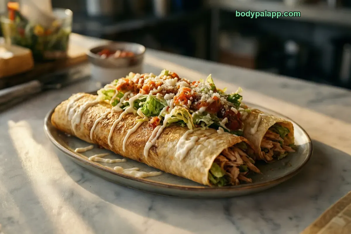 Chicken flauta, chicken filling, fried