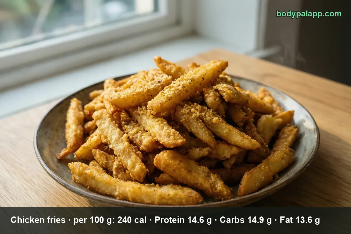 Pile of dry breaded chicken fries on a plate