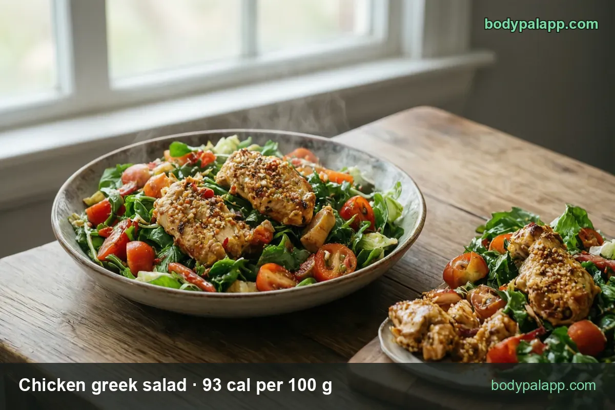 Bowl of green salad with cherry tomatoes and two pieces of seasoned roasted chicken, plus a plate with more chicken and salad