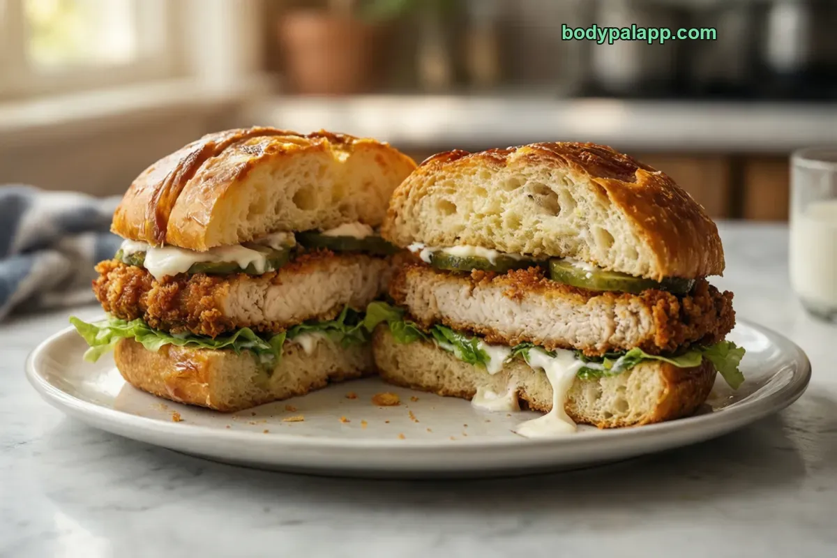 Chicken sandwich with mayo, fast food style