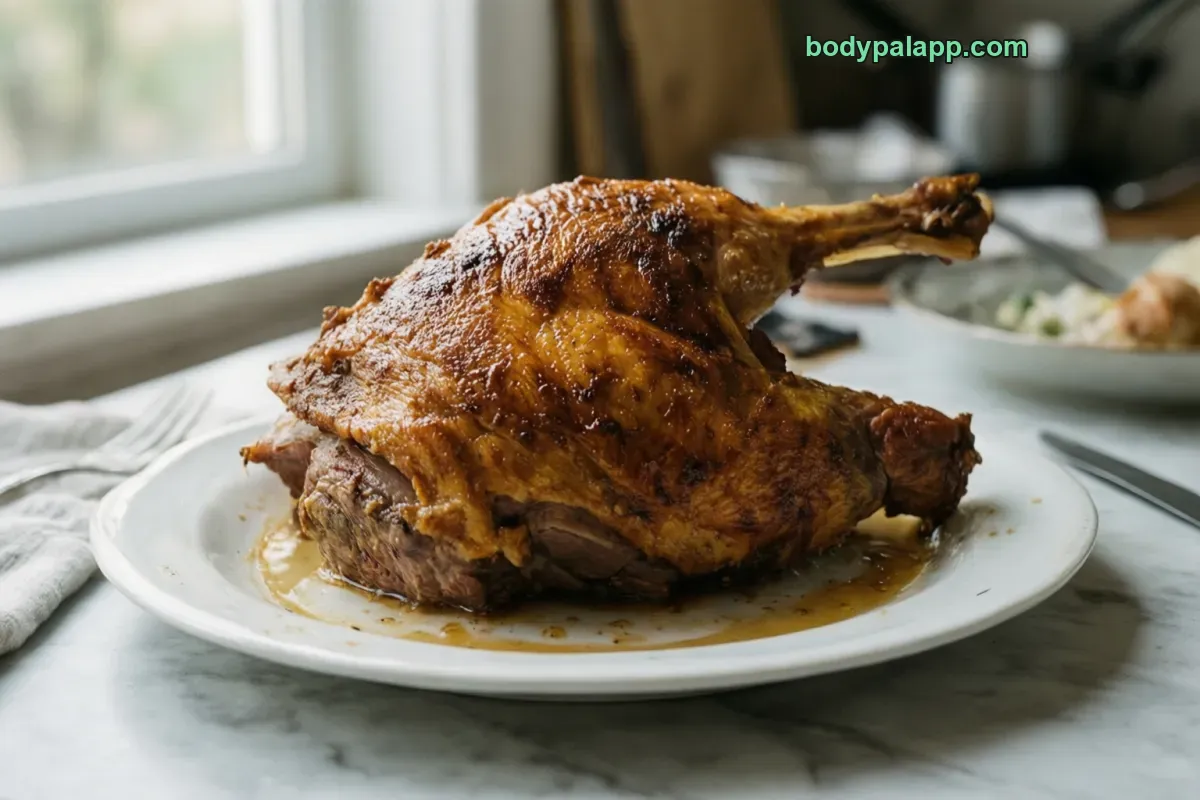 Chicken thigh, roasted, meat and skin