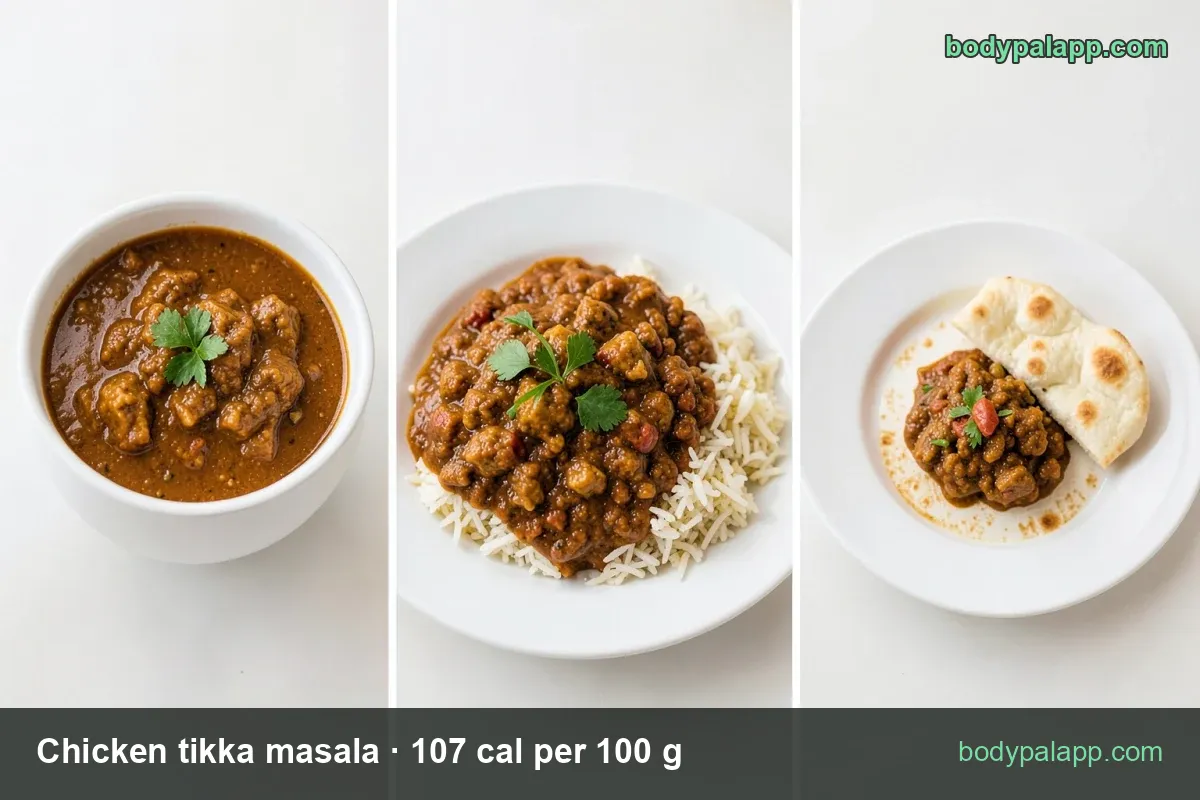 Chicken tikka masala with serving chips for 1 cup (240 g) and 1/2 cup (120 g)
