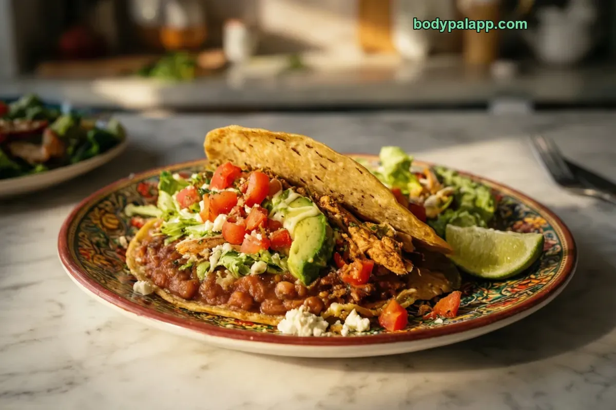 Chicken tostada, tostada salad with chicken