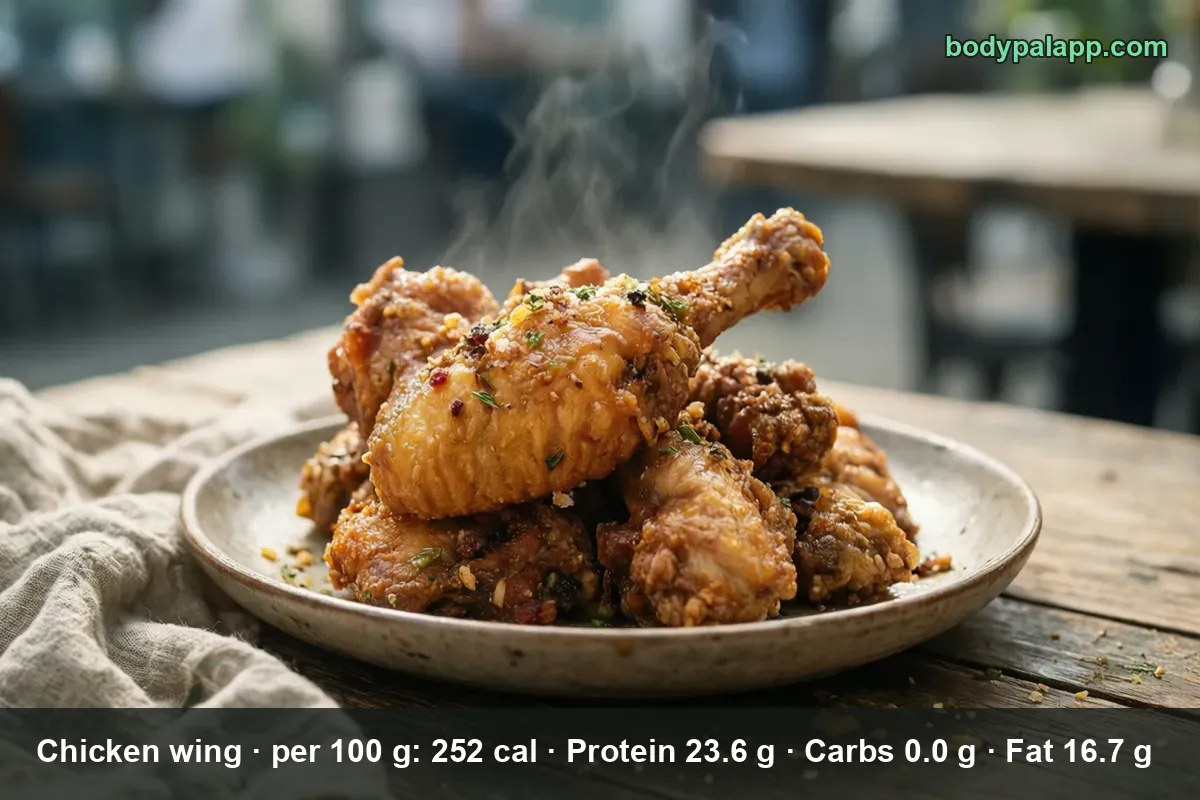 Plate of about seven baked, seasoned chicken wings and drummettes with steam rising