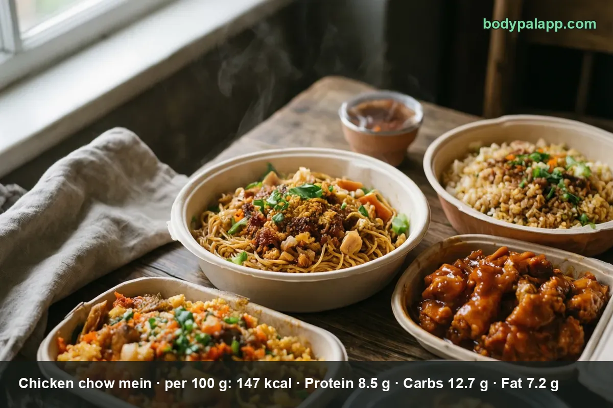 Chinese takeaway spread - chow mein 147 calories per 100 g