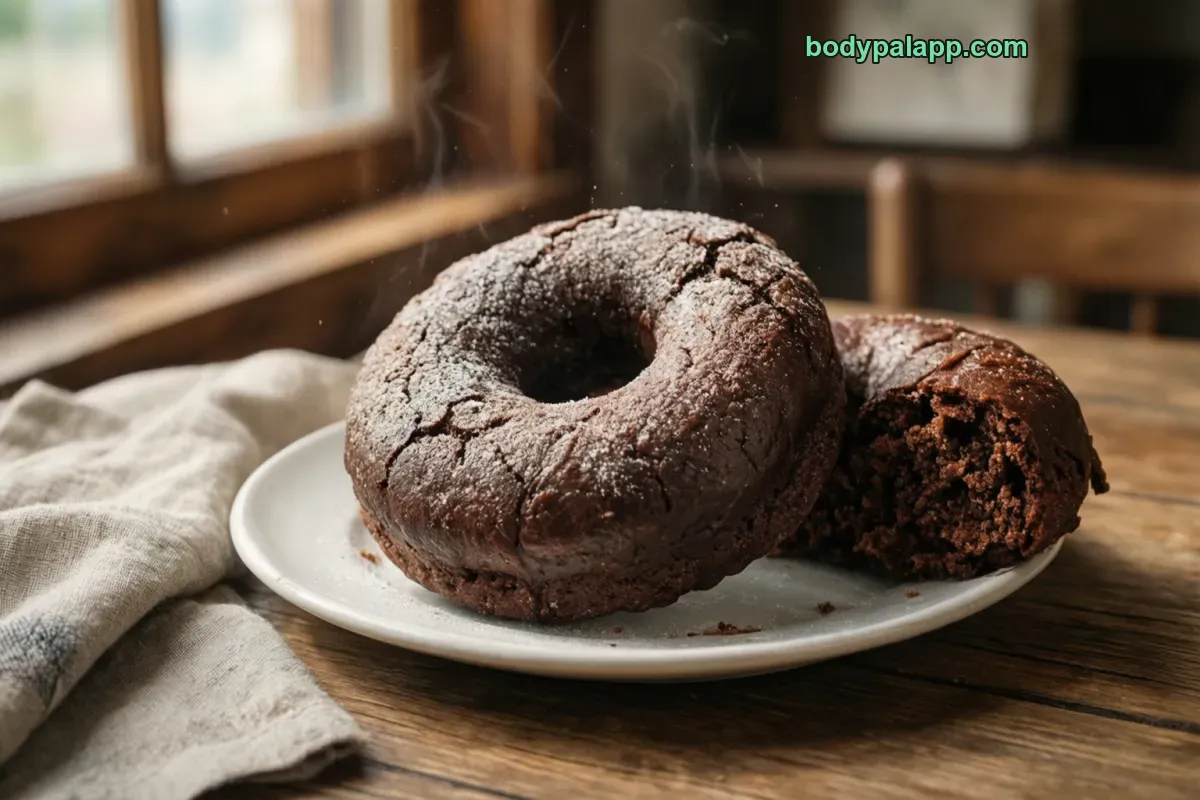 Chocolate cake donut, sugared or glazed