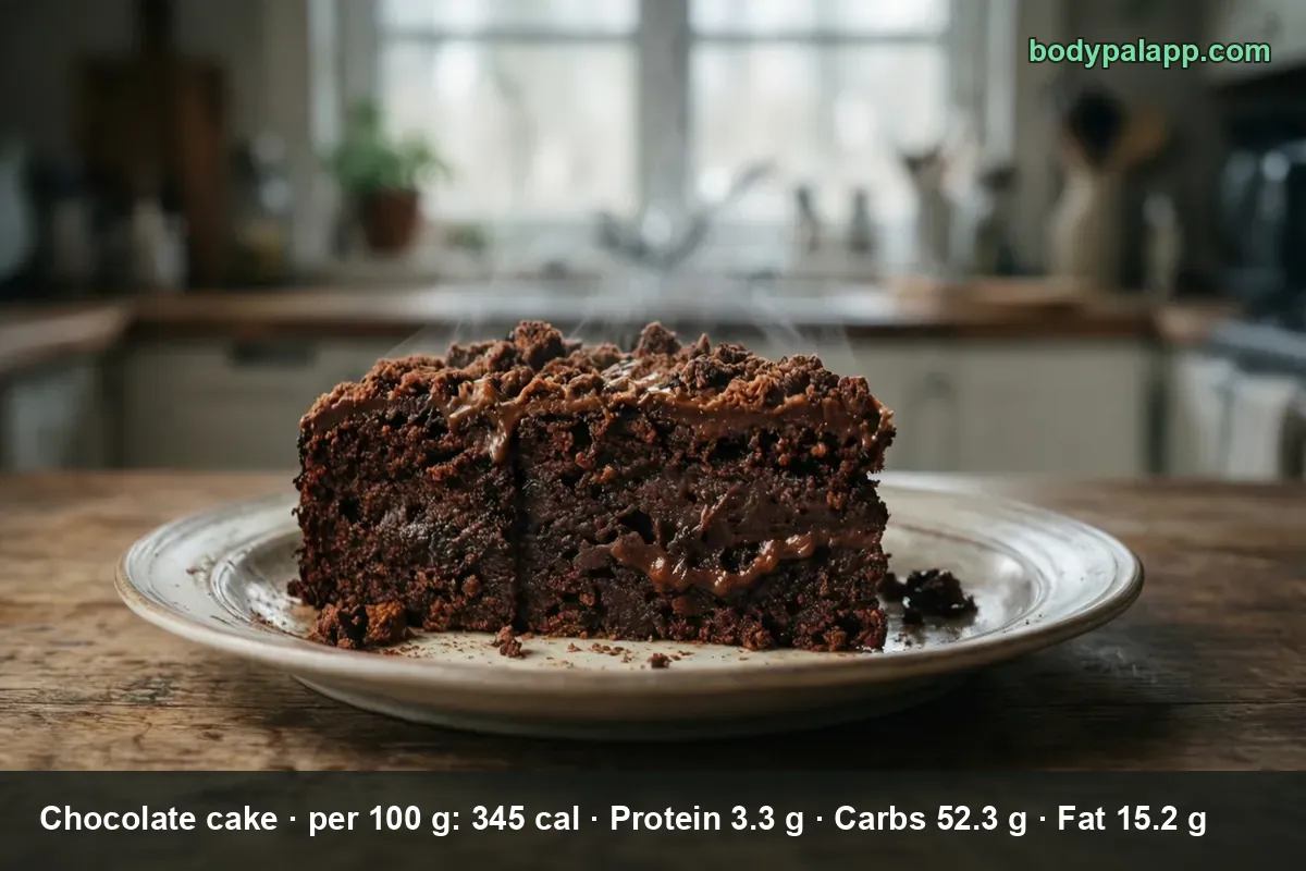Slice of two-layer chocolate cake with cream filling and chocolate crumbs on top, served on a plate.