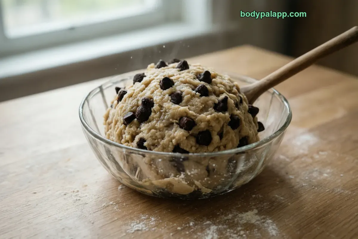 Chocolate chip cookie dough, refrigerated dough, raw
