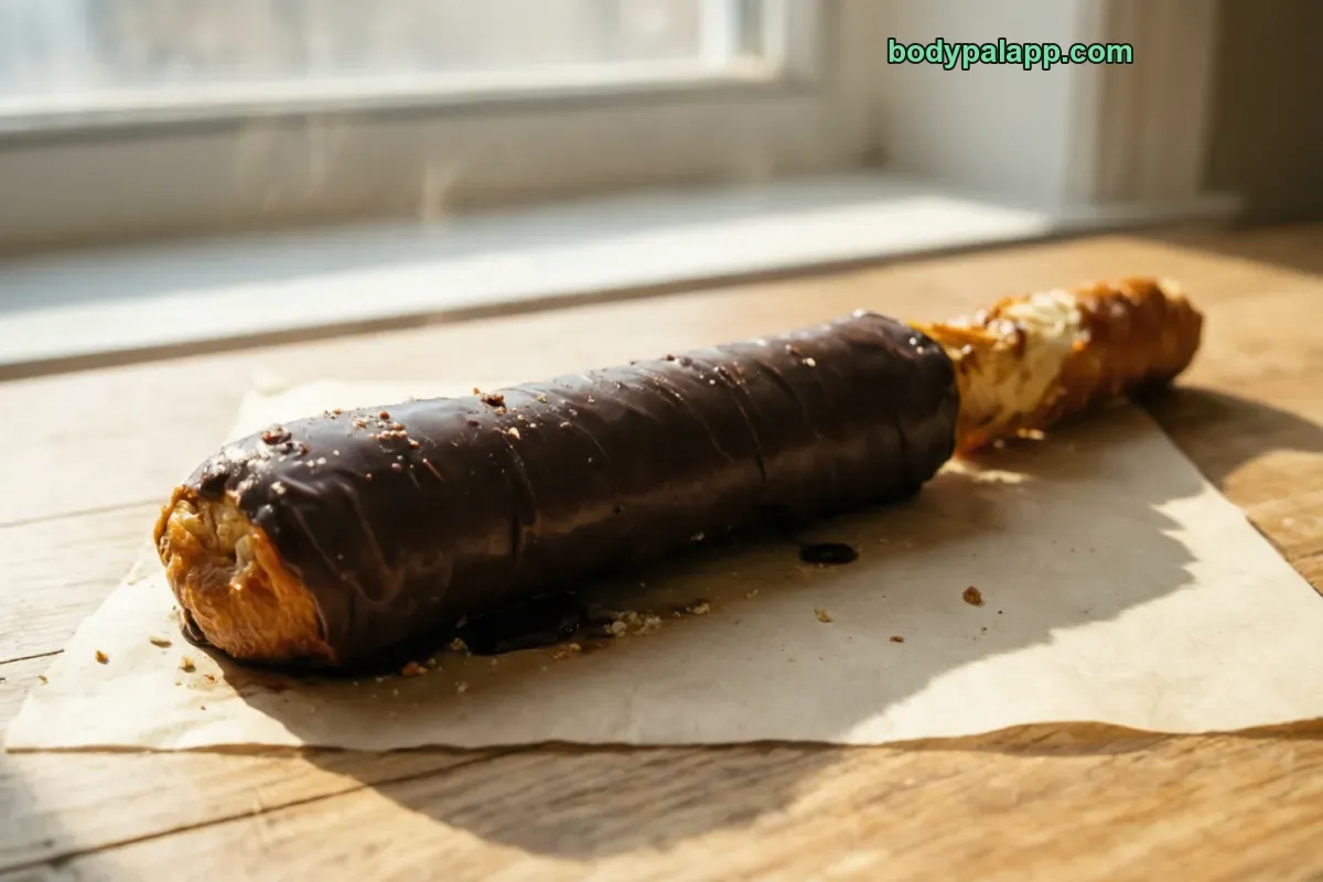 Chocolate covered pretzel rod, hard pretzel, chocolate coated