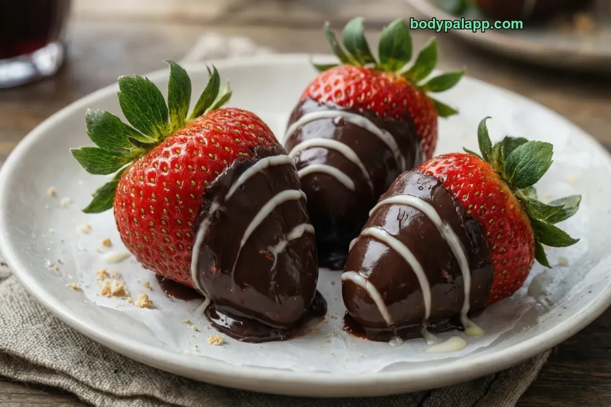 Chocolate strawberries, packaged, per label
