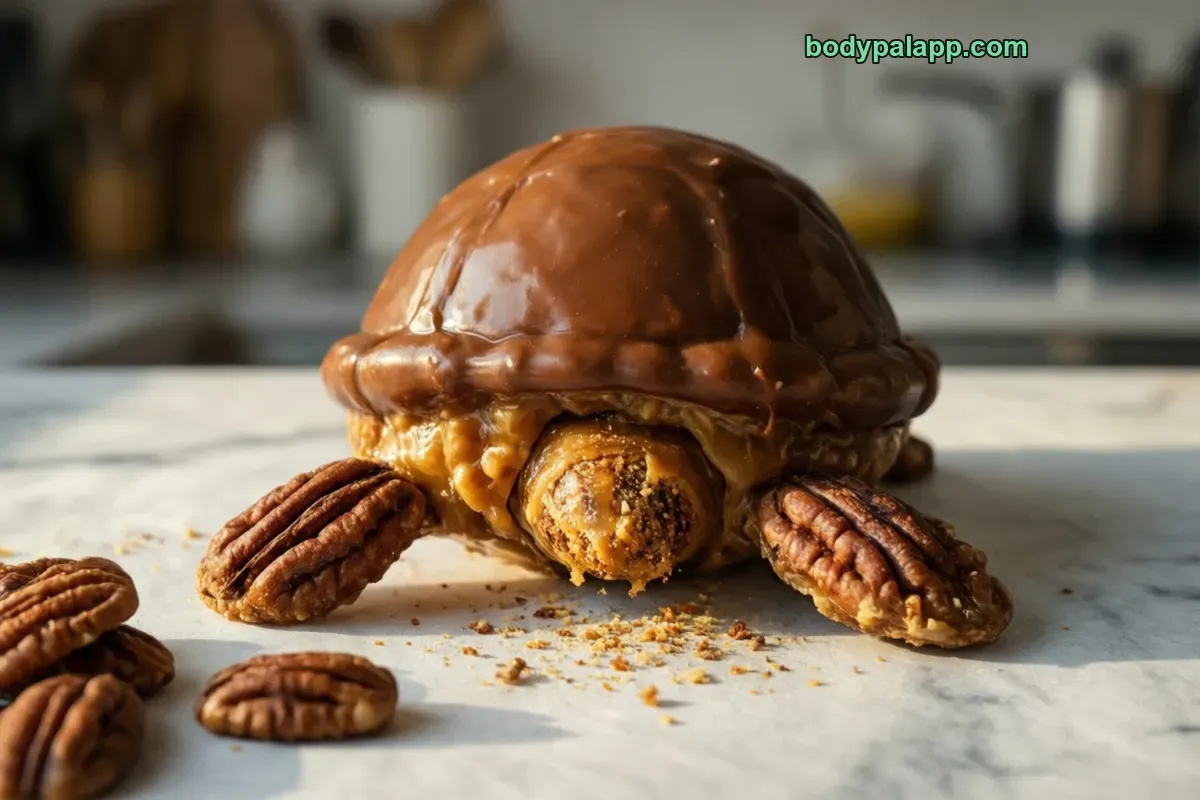 Chocolate turtle, packaged, per label
